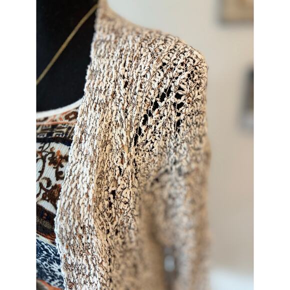 POL Open Knit Cardigan White, Black & Brown Longline Lightweight Boho Sweater - Picture 5 of 11